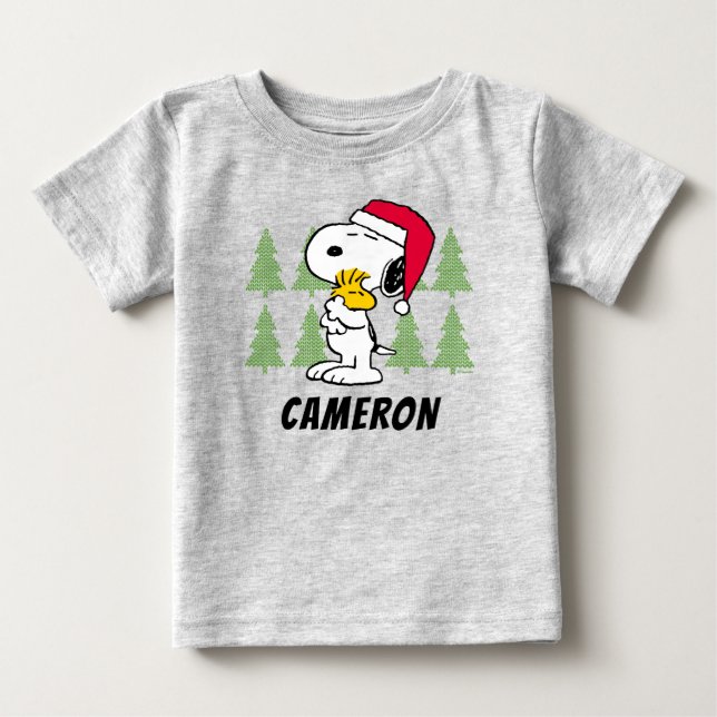 Camiseta Amendoins | Snoopy & Woodstock Santa Claus Hug (Frente)