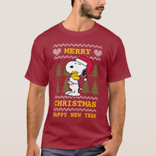 Camiseta Amendoins Snoopy & Woodstock Santa Claus Hug