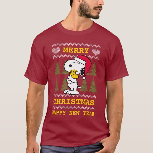 Camiseta Amendoins | Snoopy & Woodstock Santa Claus Hug (Frente)