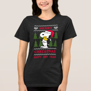 Camiseta Amendoins Snoopy & Woodstock Santa Claus Hug