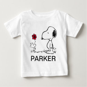 Camiseta Amendoins Snoopy & Woodstock Vermelho e Preto