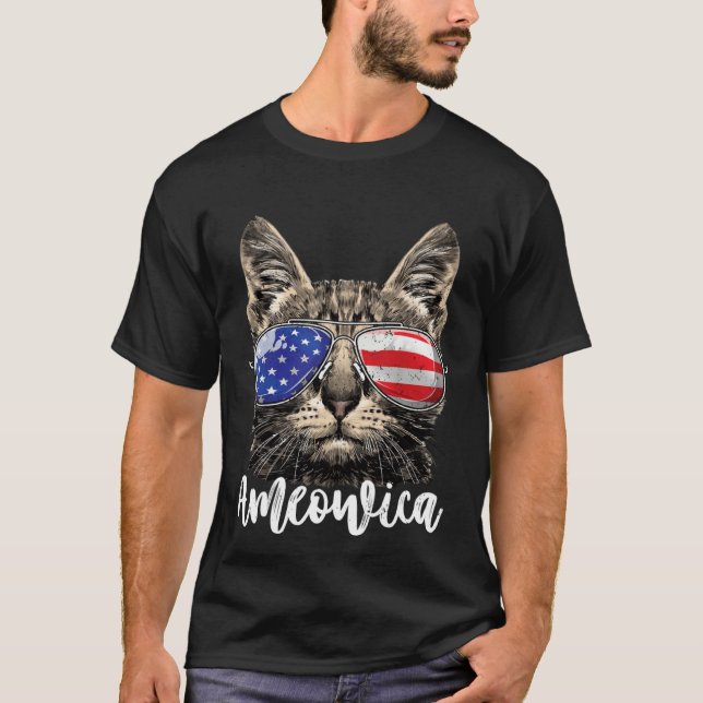 Camiseta Ameowica Cat American Flag USA 4th of July Men Wom (Frente)