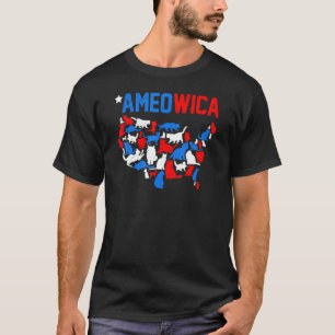 Camiseta Ameowica Vermelho Branco Azul Gatos Na América Map
