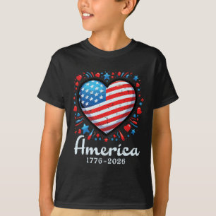 Camiseta América Bandeira dos EUA Coração 1776 2026 Anivers