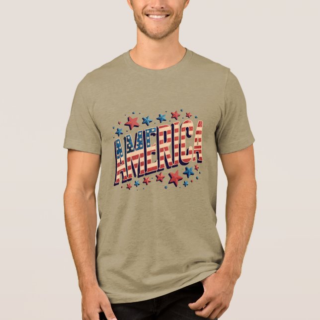 Camiseta "América Bolsa" - Vintage Patriotic Starburst Des (Frente)