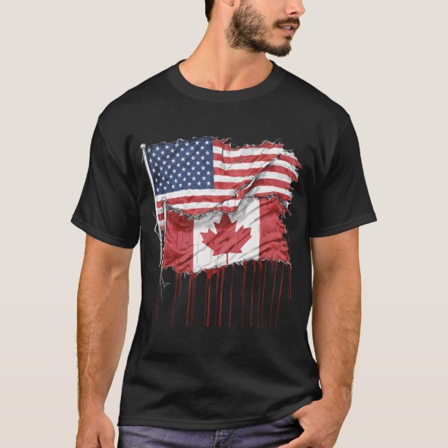 Camiseta América Canadá Sinaliza Metade Americana Metade Ca (Frente)
