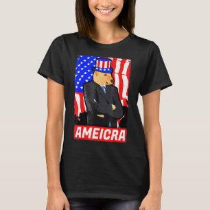 Camiseta America Cheems Shiba Dog Dank 4 de julho Bandeira 