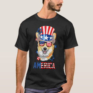 Camiseta América Corgi Cachorro Tio Sam Usa Bandeira 4 De J