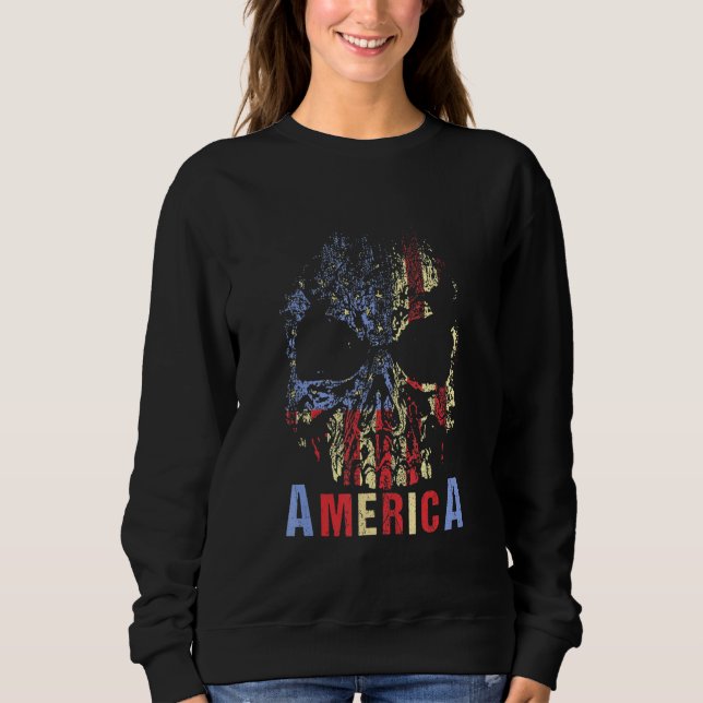 Camiseta América Crânio Eua Bandeira Independência Dia 4 de (Frente)