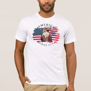 Camiseta América desde 1776 com bandeira, águia e fogos de