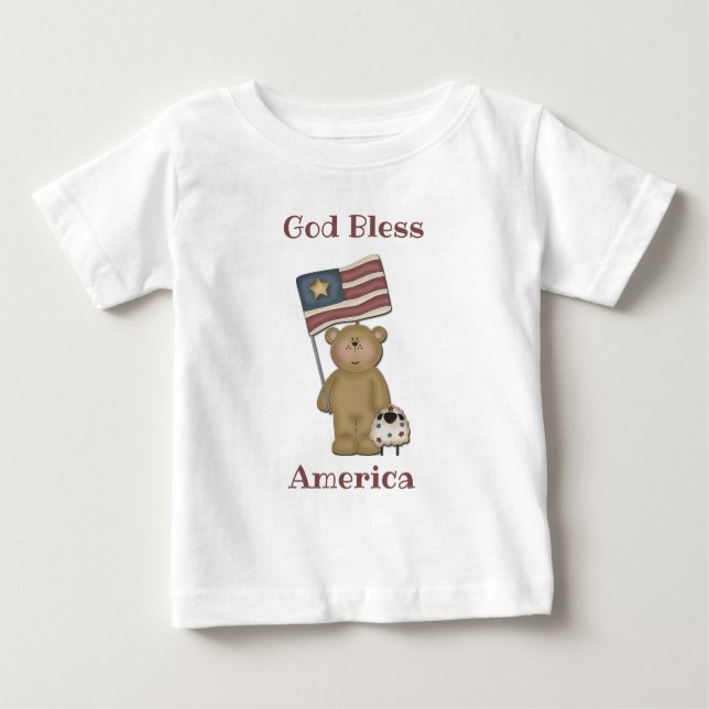 Camiseta América deus abençoe - Urso de Teddy Patriótico (Frente)