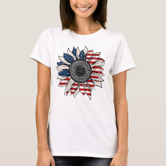 Camiseta América Diamante de girassol EUA Bandeira Flor Cam