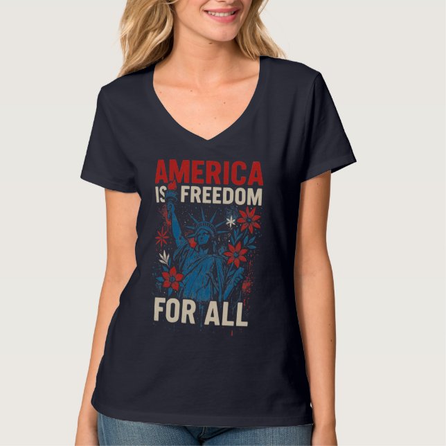 Camiseta América é liberdade para todos - igualdade patriót (Frente)