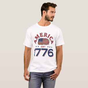CAMISETA AMÉRICA EST 1776 BANDEIRA AMERICANA 4 DE JULHO