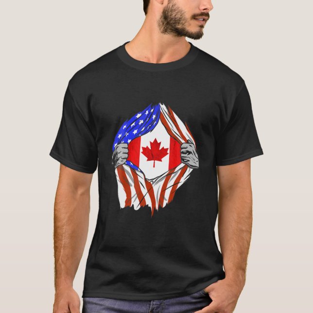 Camiseta América EUA Flag Chest Canadian Roots Can (Frente)