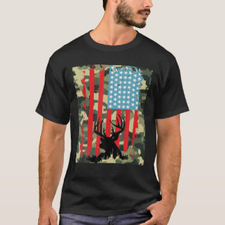 Camiseta América Flag Deer Elk Buck Camouflage Hunting Hunt