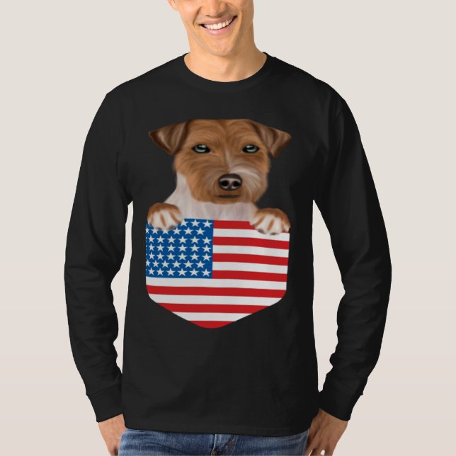 Camiseta America Flag Russell Terrier Dog In Pocket (Frente)