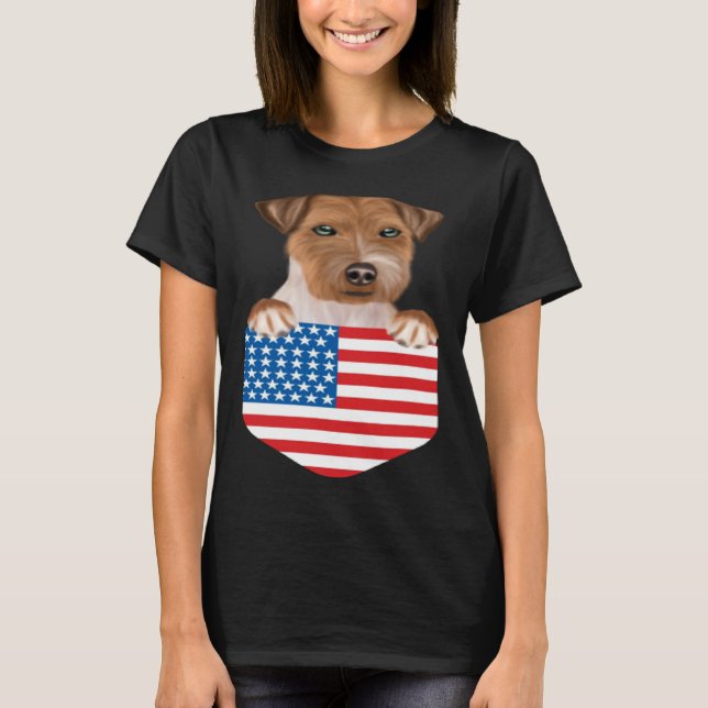 Camiseta America Flag Russell Terrier Dog In Pocket (Frente)