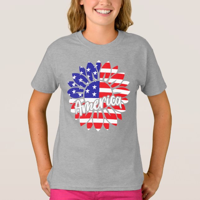 Camiseta América Flag Sunflower Design (Frente)