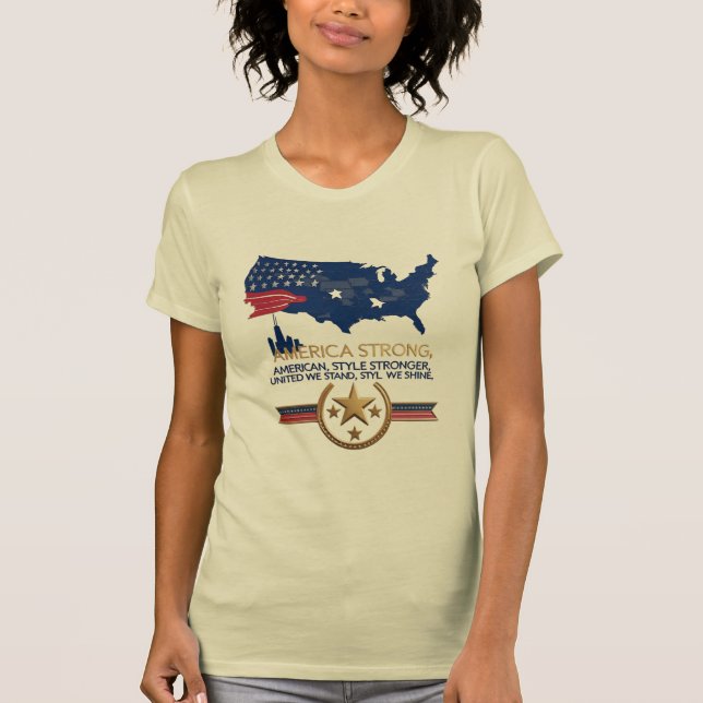 Camiseta América Forte - Poder Elegante, Espírito Na moda (Frente)