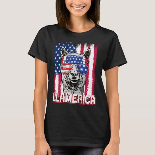 Camiseta America Independence Day Flag Llama Llamerica (Frente)