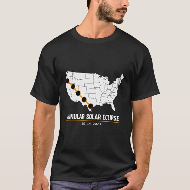 Camiseta América - Mapa anual do Eclipse Solar Usa 2023 Est (Frente)