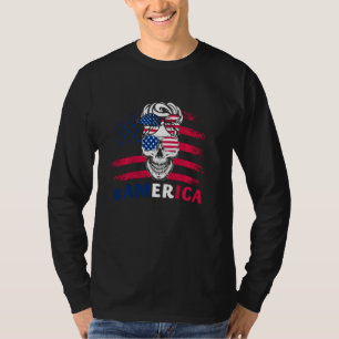 Camiseta América Messy Bun Hair Skull 4 De Julho Independe