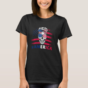Camiseta América Messy Bun Hair Skull 4 De Julho Independe