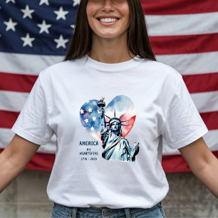 Camiseta América Meu Fogo no Coração 1776-2026 Patriótico