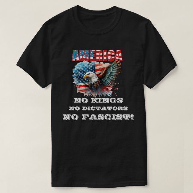 CAMISETA AMÉRICA, NENHUM REI, NENHUM DITADOR, NENHUM FASCIS (Frente do Design)