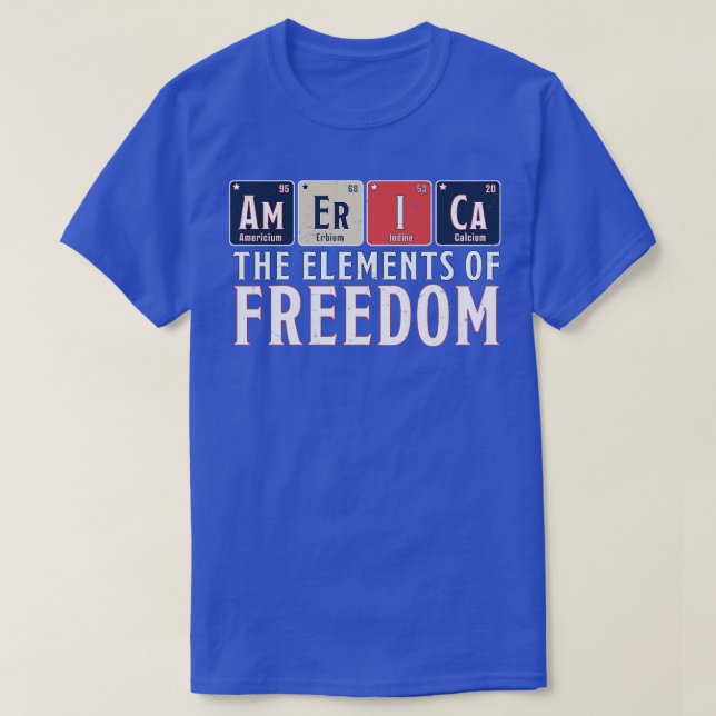 Camiseta América Os Elementos da Liberdade Mesa Periódica 4 (Frente do Design)