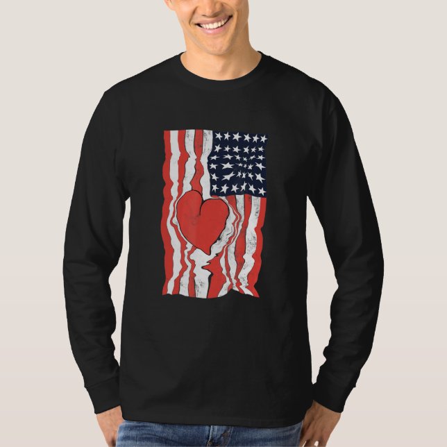 Camiseta América Patriótica do Coração da Bandeira American (Frente)