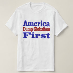 Camiseta América Primeiro Despejo Globalismo vermelho texto