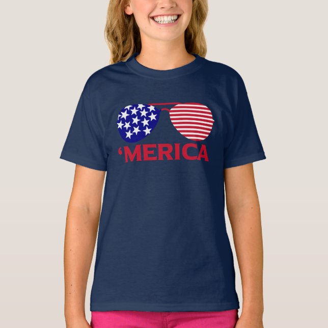 Camiseta América Red White — Óculos de sol azuis (Frente)