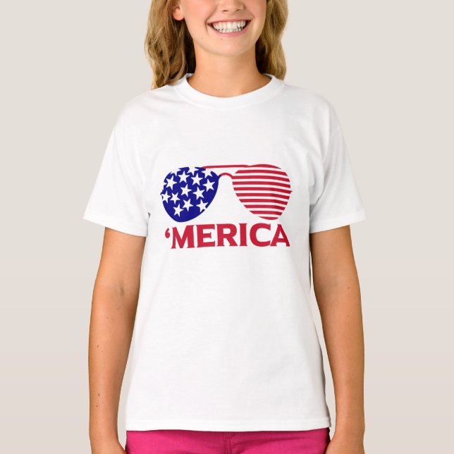 Camiseta América Red White — Óculos de sol azuis (Frente)