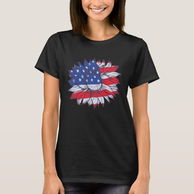 Camiseta America Sunflower Flag 4th July American Patriotic (Frente)