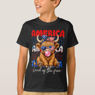 Camiseta América Terra da Vaca Highland Patriótica Mulheres