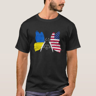 Camiseta América Ucrânia Flag Butterfly Heartbeat Vintage U