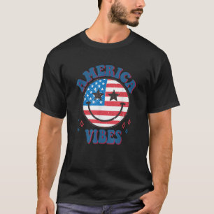 Camiseta América Vibes Feliz Rosto Sorria Bandeira American