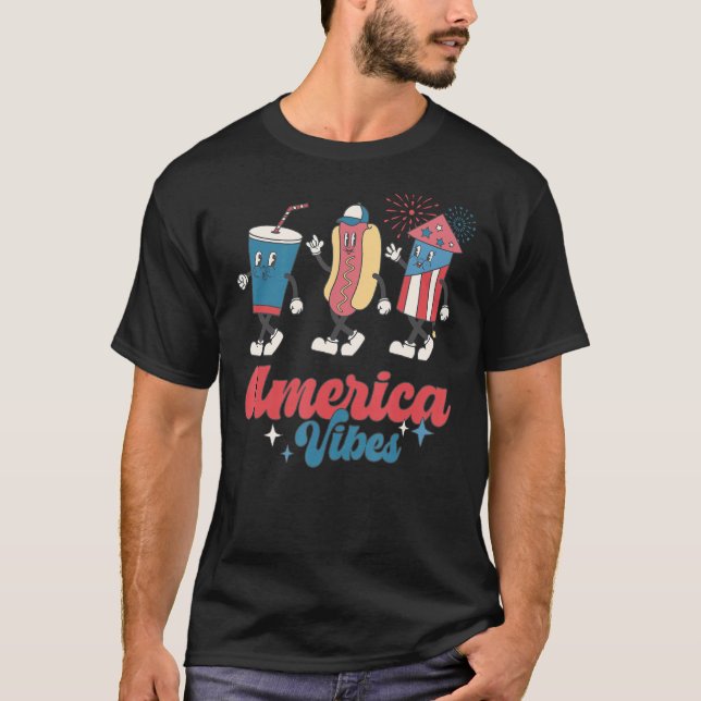 Camiseta America Vibes Hotdog USA Flag Patriotic  4th Of Ju (Frente)
