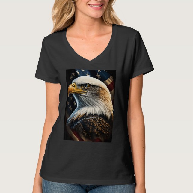 Camiseta American Bald Eagle Eyes Flag Country (Frente)
