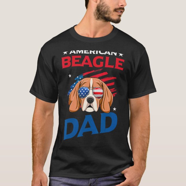 Camiseta American Beagle Pai Usa Flag Patriótico 4 De Julho (Frente)