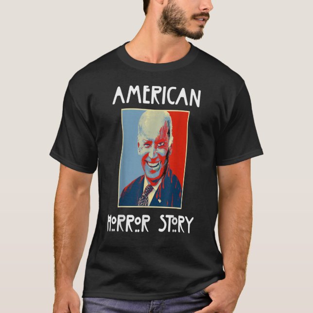 Camiseta American Biden Horror Story Zombie Halloween Retro (Frente)