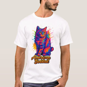 Camiseta American Bobtail Pop Art Cat Colorir Neon