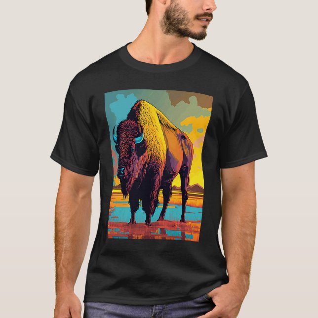 Camiseta American Buffalo Animal Pop Bison Grilling (Frente)