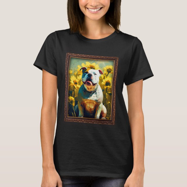 Camiseta American Bulldog Painting Sunflower Flower Mom Wom (Frente)