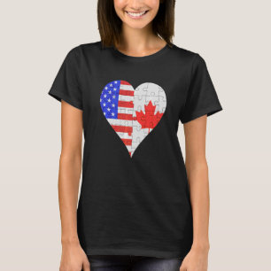 Camiseta American Canadian Flag Heart