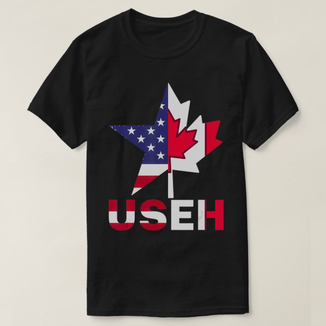 Camiseta American Canadian Gift Maple Leaf USEH Flag Star C (Frente do Design)