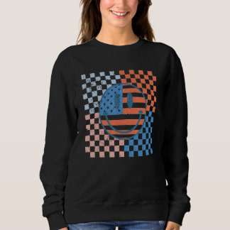 Camiseta American Checkered Flag Smile Face Retro 4th Of Ju
