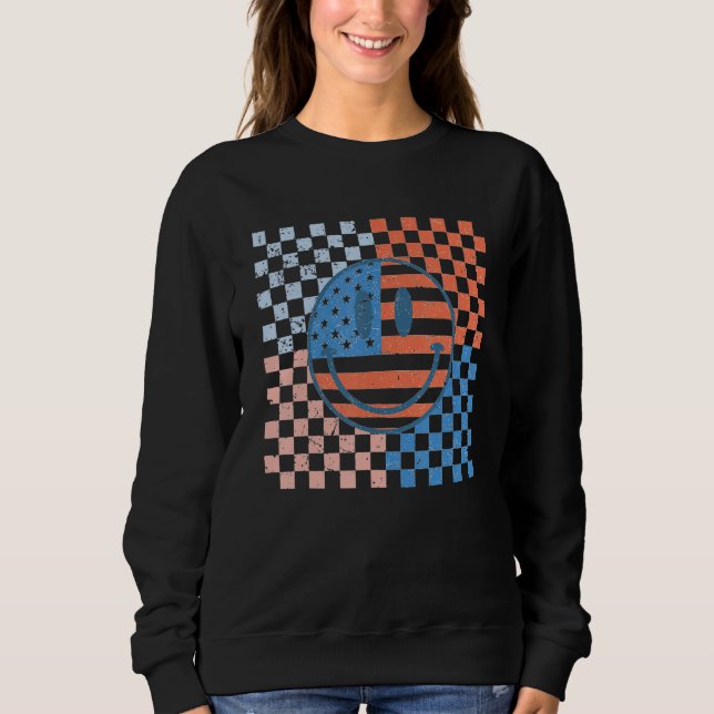 Camiseta American Checkered Flag Smile Face Retro 4th Of Ju (Frente)